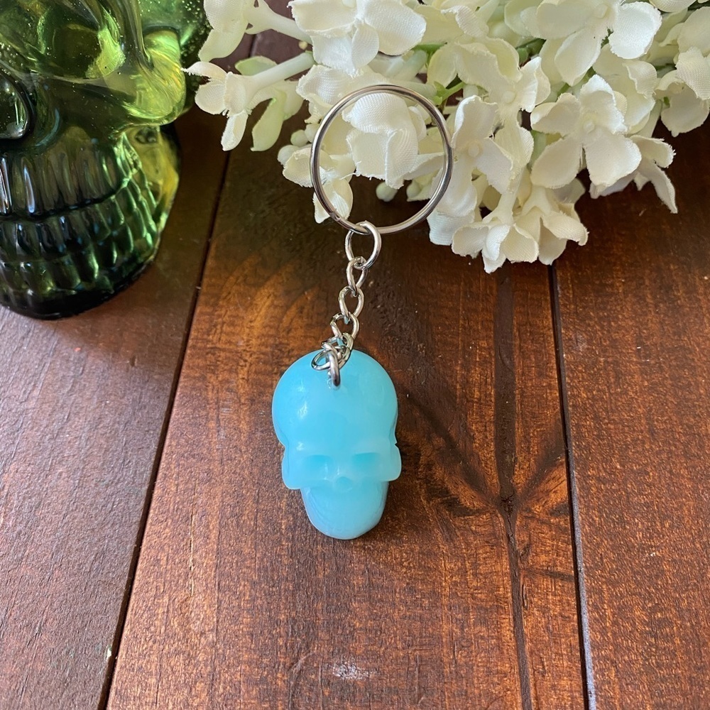 Handcrafted Resin Milky Light Blue Skull 3” Keychain Gothic Backpack Bag Charm